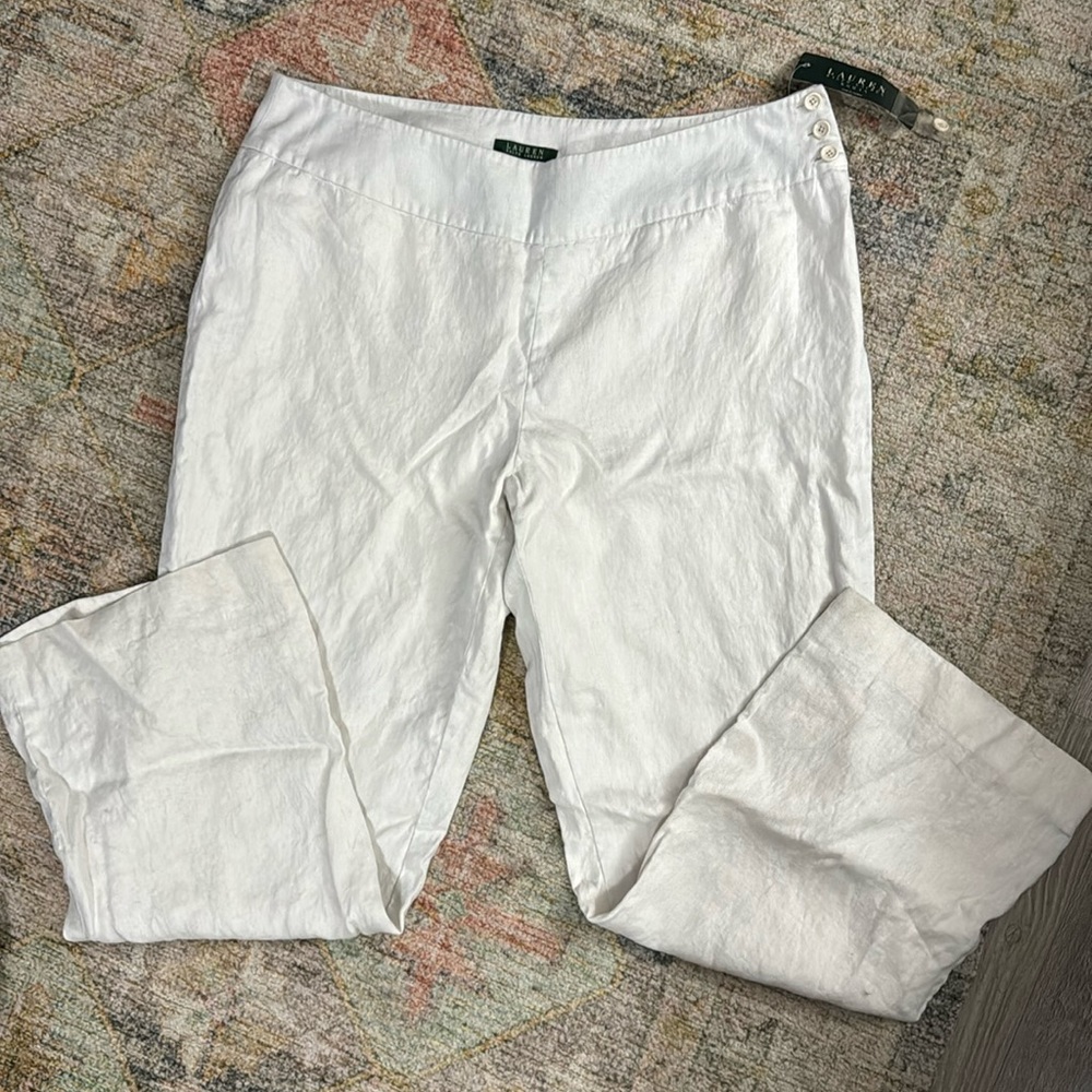 🆕*NWT* Ralph LAUREN IVORY-Fully Lined 100% LINEN Straight-Leg Pant Size 18Reg